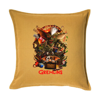 Gremlins, Μαξιλάρι καναπέ Κίτρινο 100% βαμβάκι, περιέχεται το γέμισμα (50x50cm)
