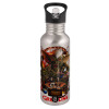 Water bottle Silver with straw, stainless steel 600ml