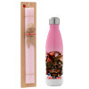 Easter Set, Metallic pink/white (Stainless steel) thermos, double-walled, 500ml & aromatic flat Easter candle (30cm) (PINK)