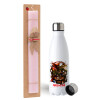 Easter Set, metallic stainless steel water bottle (750ml) & scented flat Easter candle (30cm) (PINK)