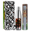 Easter Set, metallic stainless thermos flask (500ml) & scented flat Easter candle (30cm) (GRAY)
