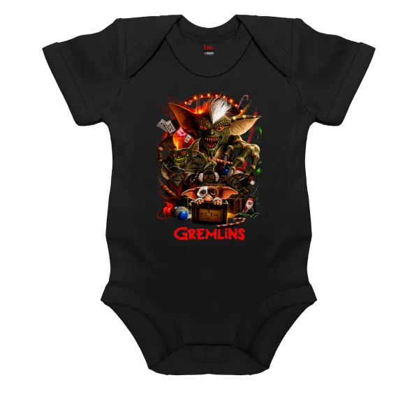 Gremlins — Βρεφικό φορμάκι μωρού, 0-18 μηνών, ΜΑΥΡΟ, 100% Organic Cotton, κοντομάνικο