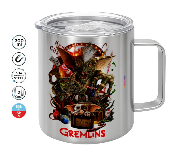 Gremlins — Double-walled stainless steel mug 300ml with temperature-retaining lid
