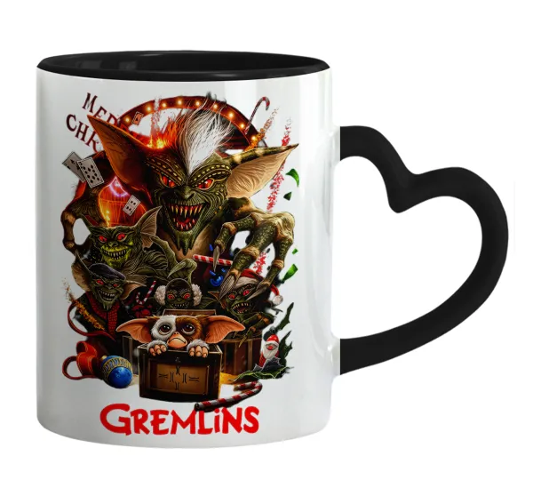 Gremlins — Κούπα καρδιά χερούλι μαύρη, κεραμική, 330ml