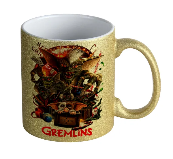 Gremlins — Gold glitter mug that sparkles, ceramic, 330ml