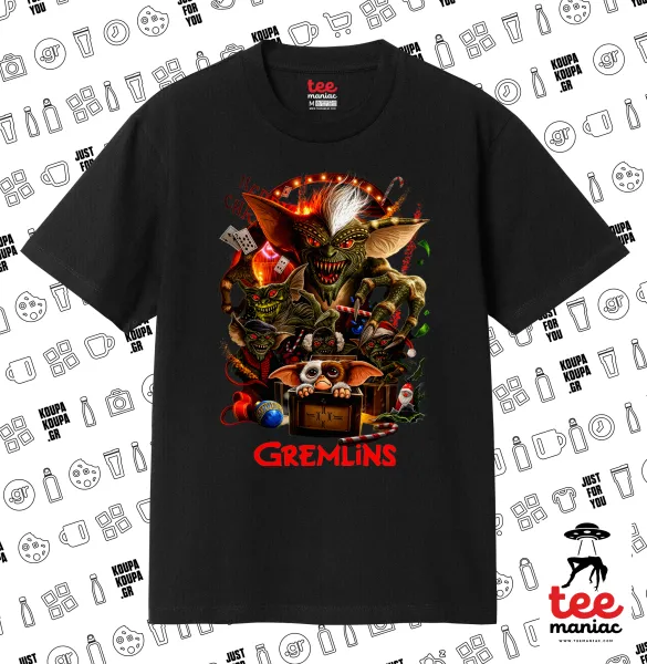 Gremlins — ΜΑΥΡΟ Κλασικό T-Shirt, διπλής ραφής, χωρίς πλευρικές ραφές από 100% βαμβάκι. Vegan & OEKO-TEX πιστοποιημένο.