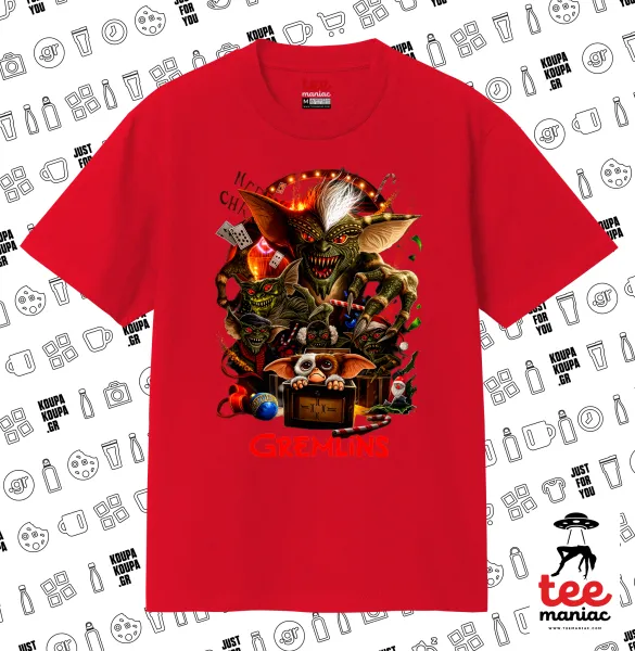 Gremlins — ΚΟΚΚΙΝΟ Κλασικό T-Shirt, διπλής ραφής, χωρίς πλευρικές ραφές από 100% βαμβάκι. Vegan & OEKO-TEX πιστοποιημένο.