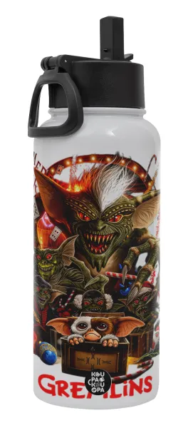 Gremlins — Metal mug thermo White with Straw and Spout Lid (Stainless steel), double wall, 950ml