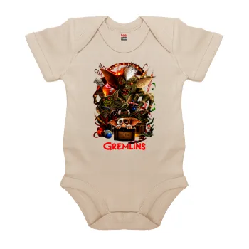 Gremlins, Βρεφικό φορμάκι μωρού, 0-18 μηνών, Natural (Εκρού), 100% Organic Cotton, κοντομάνικο
