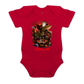 Gremlins, Βρεφικό φορμάκι μωρού, ΚΟΚΚΙΝΟ, 100% Organic Cotton, κοντομάνικο
