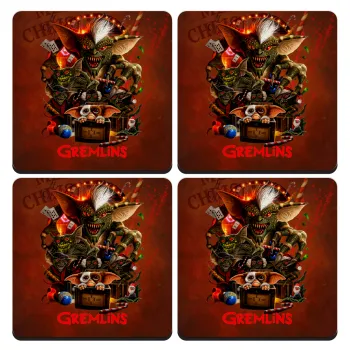 Gremlins, ΣΕΤ 4 Σουβέρ ξύλινα τετράγωνα (9cm)