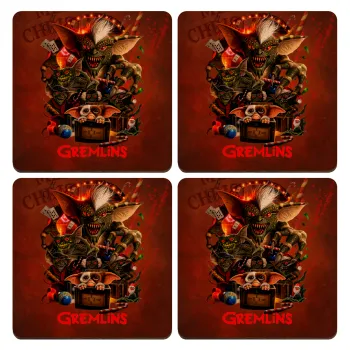 Gremlins, ΣΕΤ x4 Σουβέρ ξύλινα τετράγωνα plywood (9cm)