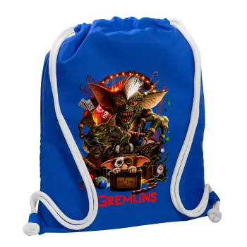 Gremlins, Τσάντα πλάτης πουγκί GYMBAG Μπλε, με τσέπη (40x48cm) & χονδρά κορδόνια