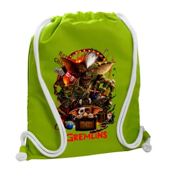 Gremlins, Backpack bag GYMBAG LIME GREEN, with pocket (40x48cm) & thick cords