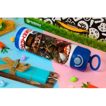 Gremlins, Easter candle, Childrens hot water bottle, stainless steel, with safety straw, BLUE (500ml)