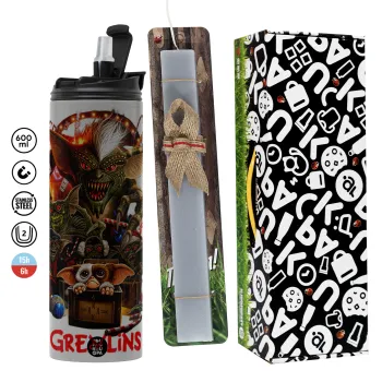 Gremlins, Πασχαλινή Λαμπάδα με Travel Tumbler θερμό (600ml, BPA free) & κερί αρωματικό πλακέ (30cm) (ΓΚΡΙ)