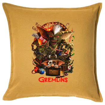 Gremlins, Μαξιλάρι καναπέ Κίτρινο 100% βαμβάκι, περιέχεται το γέμισμα (50x50cm)