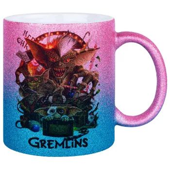 Gremlins, Κούπα Χρυσή/Μπλε Glitter, κεραμική, 330ml