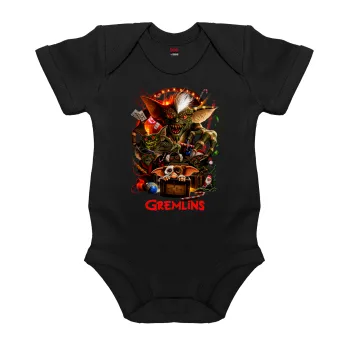Gremlins, Βρεφικό φορμάκι μωρού, 0-18 μηνών, ΜΑΥΡΟ, 100% Organic Cotton, κοντομάνικο