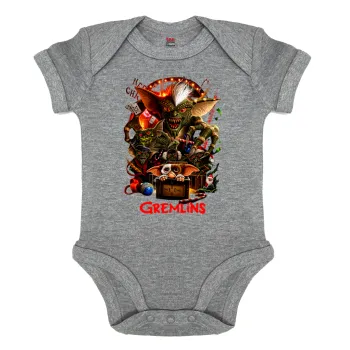 Gremlins, Βρεφικό φορμάκι μωρού, 0-18 μηνών, ΓΚΡΙ ΜΕΛΑΝΖΕ, 100% Organic Cotton, κοντομάνικο