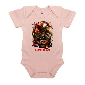 Gremlins, Βρεφικό φορμάκι μωρού, 0-18 μηνών, ΡΟΖ POWDER, 100% Organic Cotton, κοντομάνικο