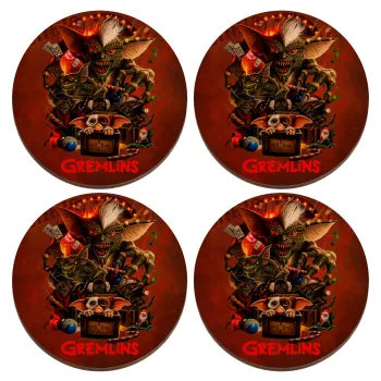 Gremlins, ΣΕΤ x4 Σουβέρ ξύλινα στρογγυλά plywood (9cm)