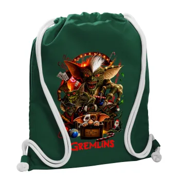 Gremlins, Backpack pouch GYMBAG BOTTLE GREEN, with pocket (40x48cm) & thick white cords