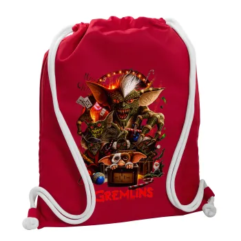 Gremlins, Τσάντα πλάτης πουγκί GYMBAG Κόκκινη, με τσέπη (40x48cm) & χονδρά κορδόνια
