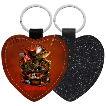 Gremlins, Μπρελόκ PU δερμάτινο glitter καρδιά ΜΑΥΡΟ
