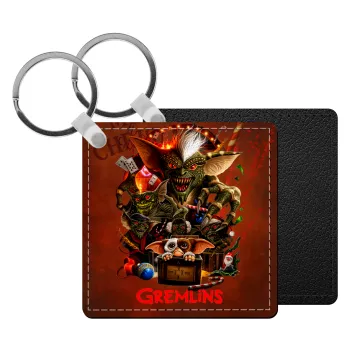 Gremlins, Μπρελόκ Δερματίνη, τετράγωνο ΜΑΥΡΟ (5x5cm)