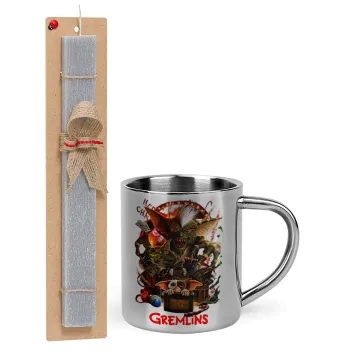 Gremlins, Easter Set, metallic thermal cup (300ml) & Easter aromatic flat candle (30cm) (GRAY)