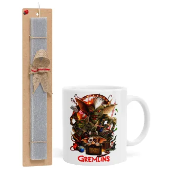 Gremlins, Easter Set, Ceramic Cup (330ml) & Easter aromatic flat candle (30cm) (GRAY)