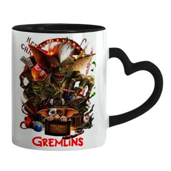 Gremlins, Κούπα καρδιά χερούλι μαύρη, κεραμική, 330ml