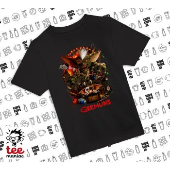 Gremlins, Άνετο παιδικό T-Shirt ΜΑΥΡΟ από 100% βαμβάκι, για κάθε μέρα. Vegan & OEKO-TEX πιστοποιημένο.