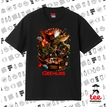 Gremlins, Κλασικό T-Shirt, διπλής ραφής, χωρίς πλευρικές ραφές ΜΑΥΡΟ από 100% βαμβάκι. Vegan & OEKO-TEX πιστοποιημένο.