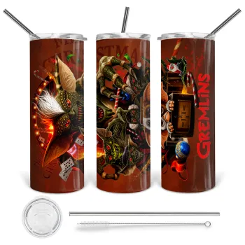 Gremlins, Tumbler ποτήρι θερμό από ανοξείδωτο ατσάλι 600ml, με μεταλλικό καλαμάκι & βούρτσα καθαρισμού