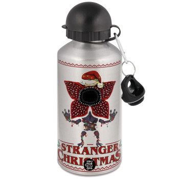 Stranger Things Christmas, Μεταλλικό παγούρι νερού, Ασημένιο, αλουμινίου 500ml