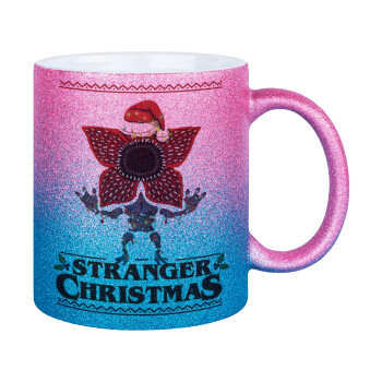 Stranger Things Christmas, Κούπα Χρυσή/Μπλε Glitter, κεραμική, 330ml