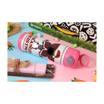 Stranger Things Christmas, Easter candle, Childrens hot water bottle, stainless steel, with safety straw, PINK (500ml)