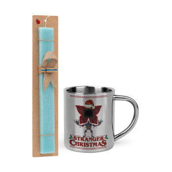 Stranger Things Christmas, Easter Set, metallic thermal cup (300ml) & aromatic flat Easter candle (30cm) (TURQUOISE)