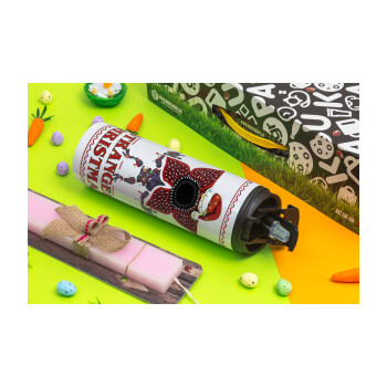 Stranger Things Christmas, Easter candle,Travel Tumbler 2 Lids, with metal straw & cleaning brush & aromatic flat candle (30cm) (PINK)