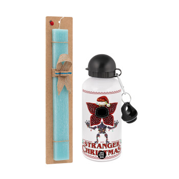 Stranger Things Christmas, Πασχαλινή Λαμπάδα με παγούρι μεταλλικό αλουμινίου (500ml) & λαμπάδα αρωματική πλακέ (30cm) (ΤΙΡΚΟΥΑΖ)