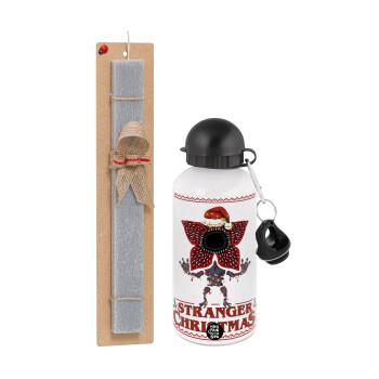 Stranger Things Christmas, Easter Set, metallic aluminum water bottle (500ml) & aromatic flat Easter candle (30cm) (GRAY)