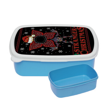Stranger Things Christmas, ΜΠΛΕ παιδικό δοχείο φαγητού (lunchbox) πλαστικό (BPA-FREE) Lunch Βox M18 x Π13 x Υ6cm