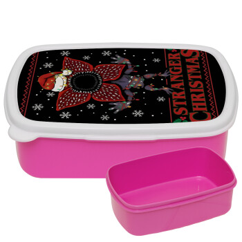 Stranger Things Christmas, ΡΟΖ παιδικό δοχείο φαγητού (lunchbox) πλαστικό (BPA-FREE) Lunch Βox M18 x Π13 x Υ6cm