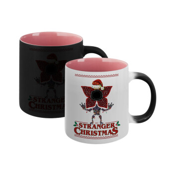 Stranger Things Christmas, Κούπα Μαγική εσωτερικό ΡΟΖ, κεραμική 330ml που αλλάζει χρώμα με το ζεστό ρόφημα
