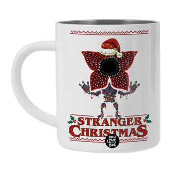 Stranger Things Christmas, Λευκή Ανοξείδωτη Μεταλλική Κούπα 450ml - Διπλού Τοιχώματος 
