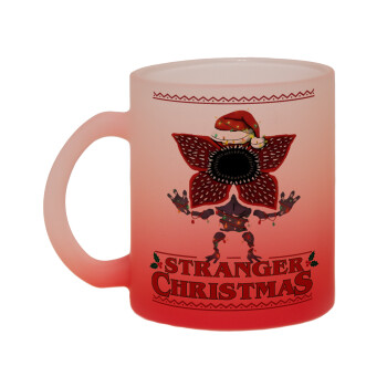 Stranger Things Christmas, Κούπα γυάλινη δίχρωμη με βάση το κόκκινο ματ, 330ml