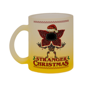 Stranger Things Christmas, Κούπα γυάλινη δίχρωμη με βάση το κίτρινο ματ, 330ml