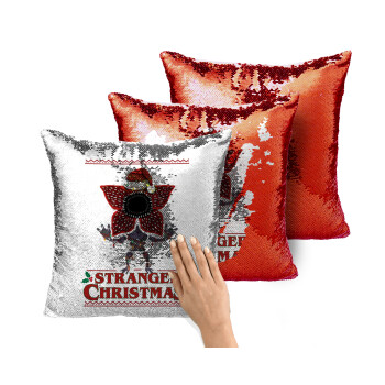 Stranger Things Christmas, Μαξιλάρι καναπέ Μαγικό Κόκκινο με πούλιες 40x40cm περιέχεται το γέμισμα
